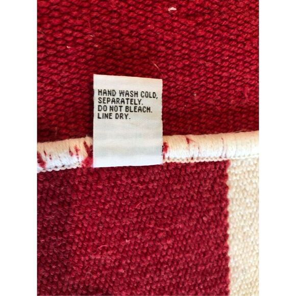 Vintage Thick Cotton Red and White Striped Rug 4x6 - Picture 5 of 5
